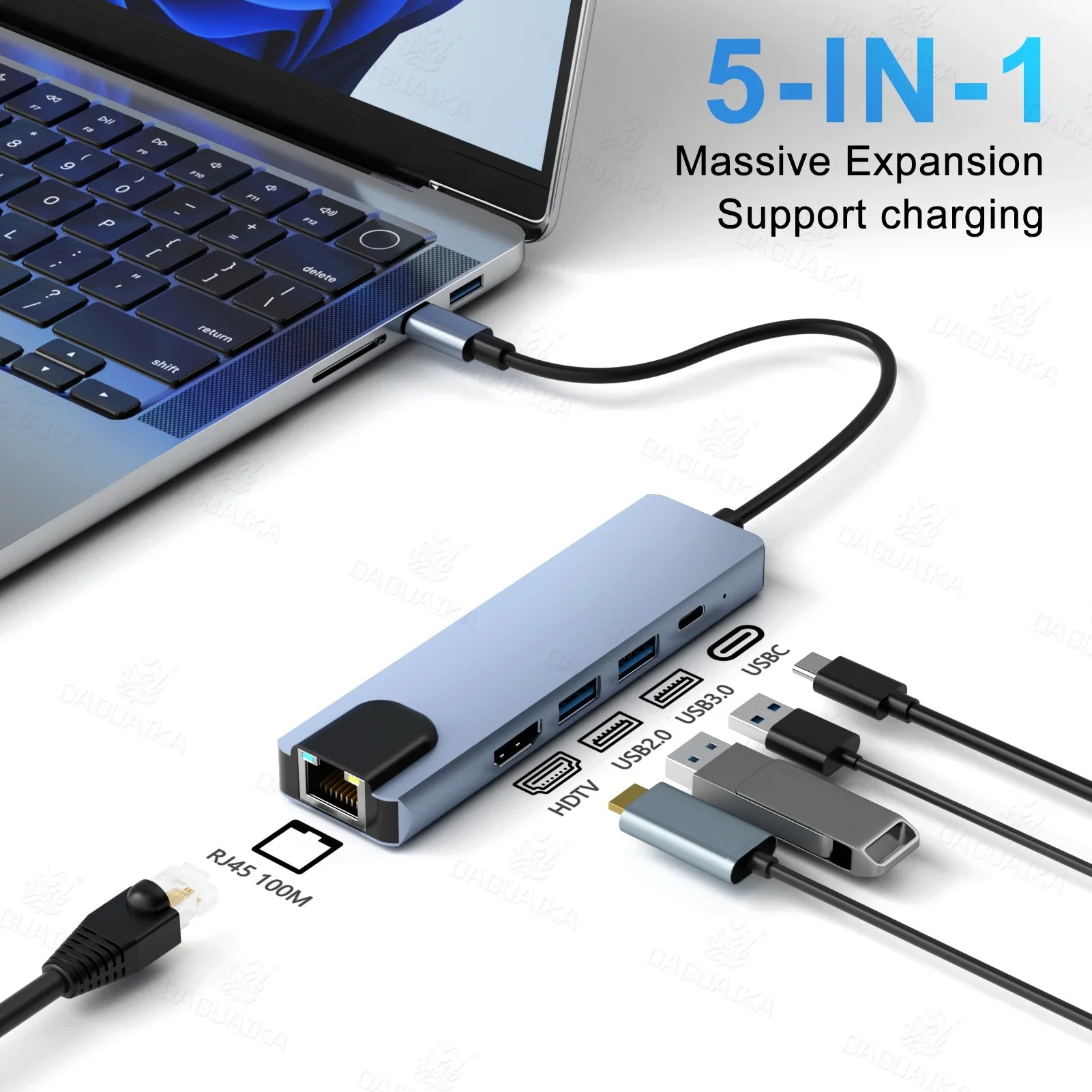 Usb 8 in 1 Type C 3 1 to 4K Hdtv Hub Adapter with Sd Tf Rj45 Card Reader Pd Fast Charge for Macbook Notebook Computer