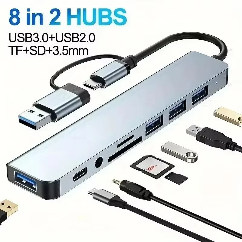 Usb 8 in 1 Type C 3 1 to 4K Hdtv Hub Adapter with Sd Tf Rj45 Card Reader Pd Fast Charge for Macbook Notebook Computer